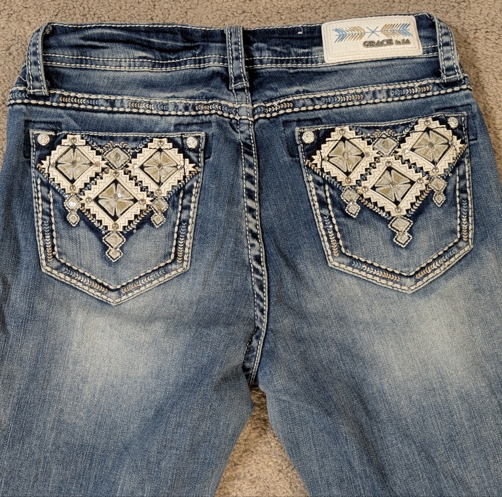 Grace In LA Embellished Bootcut Jeans Diamond Pocket Western
